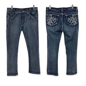 Rampage Premium Embroidered bedazzled back pocket straight leg low rise jeans